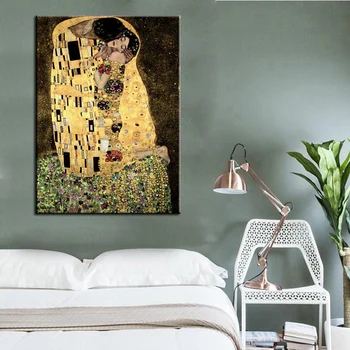 Ünlü Figür Boyama, Gustav Klimt Öpücük Tuval Resimleri Tuval üzerine Baskı, duvar sanat resmi Oturma Odası Ev Dekorasyon İçin