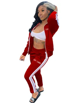 Şanslı Etiket 2 Parça Kıyafetler Kadın Eşofman Çizgili Setleri Zip Üst Tayt Sweatpants Jogger Güz Giyim Toptan Dropshipping