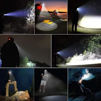 Şarj edilebilir Yüksek Lümen LED Far LED Far El Feneri Su Geçirmez 4 Aydınlatma Modları Kullanımı Balıkçılık Kamp Gece Bisiklet