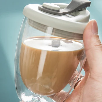 Şeffaf çift cam Bardak termos şişe Suyu Çay Fincanı Kahve Kupa Silika Jel Kapaklı Sızdırmaz Yalıtım Taşınabilir Yemek Takımı
