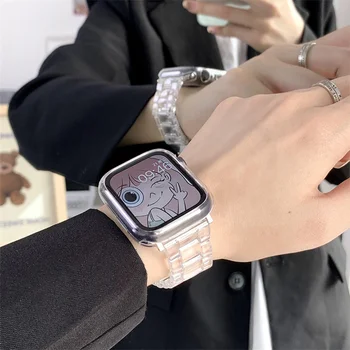 Şeker Renk Reçine Kayış Apple Ürünü İçin 44mm 45 42 44/40mm Temizle Değiştirin Bilek Kordonlu Saat Kemer İçin akıllı saat kayışı Aksesuarları