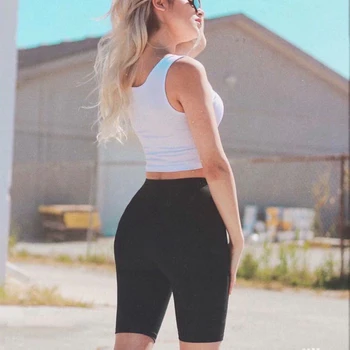 Şort Yaz Seksi Kadınlar Yüksek Bel Sıkı Streç Elastik Saf 4 Renk İnce Diz boyu Kadın Spor Giyim Boyutu Punk Blanc